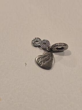 Pandora Silver Heart & Infinity Dangle Charm with Clear Stones